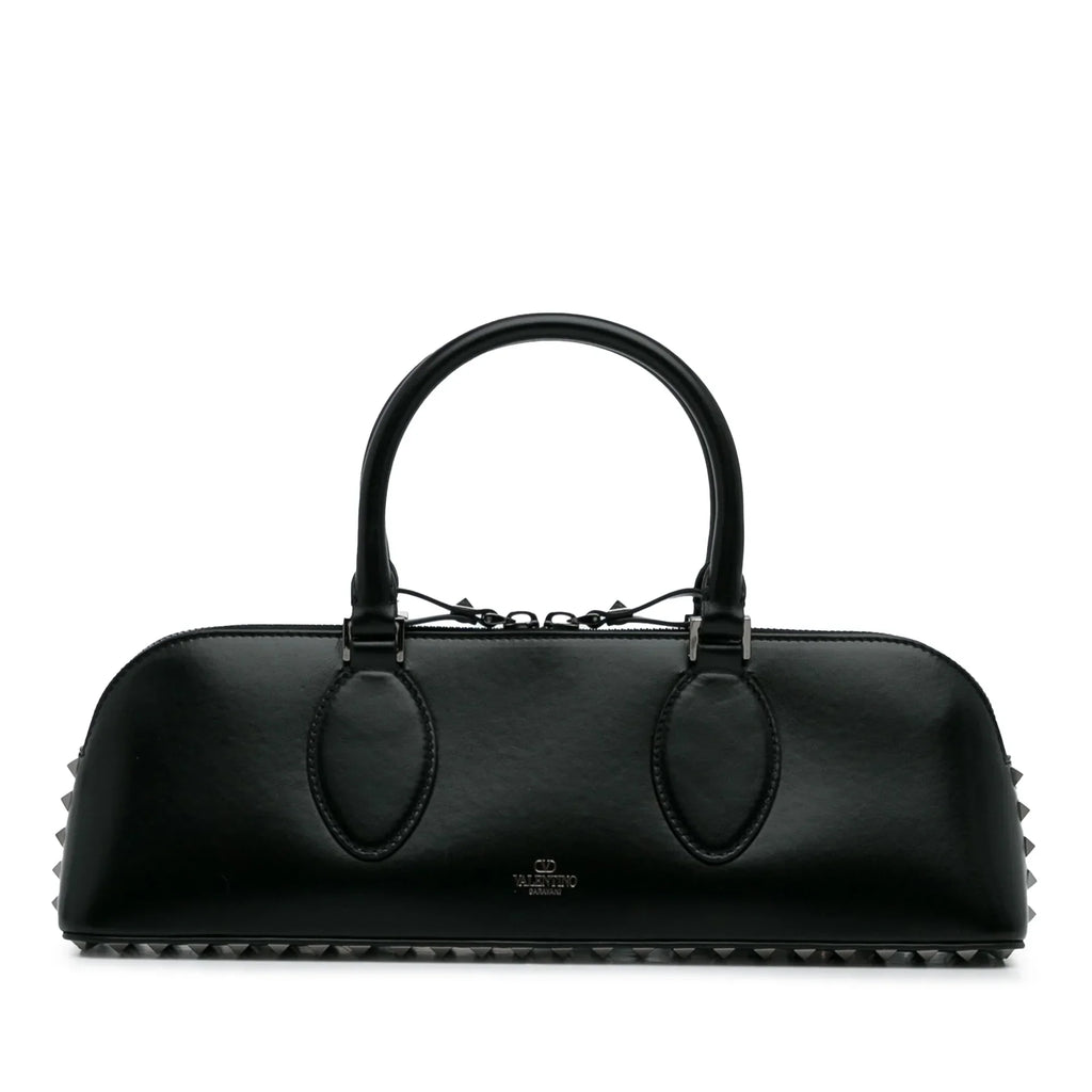 Pre-Owned Authenticated Valentino Rockstud East West Satchel Calf Leather Black Unisex (Good)