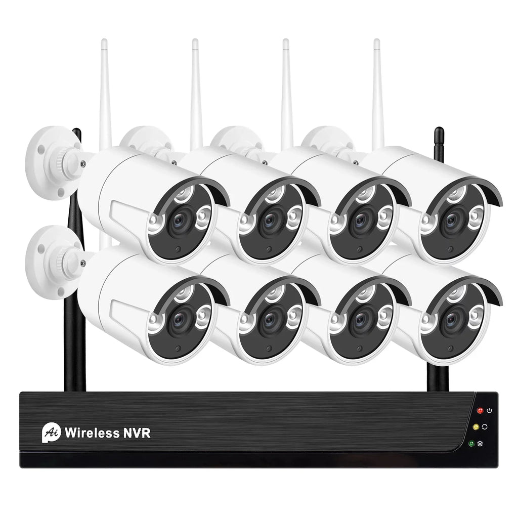 8CH 1080P Wireless Camera System, 8Channel 1080P CCTV NVR + 8PCS 1080P 2.0MP Indoor Outdoor IP Cameras with Night Vision, Motion Alert, Tuya Smart App Remote Access, No Hard Drive