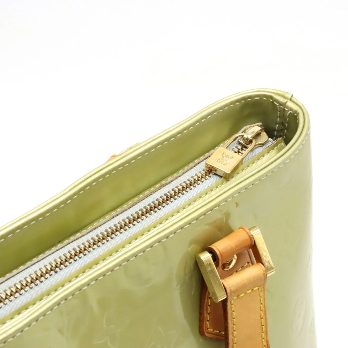 Pre-Owned LOUIS VUITTON Vernis Houston Tote Bag Handbag Baby Blue Green M91005 (Good)