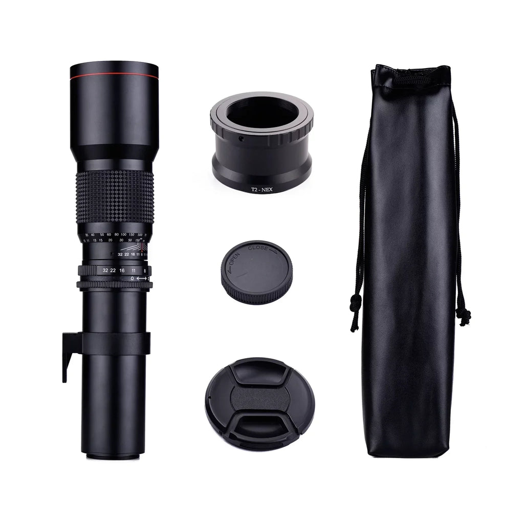 Aibecy 500mm F/8.0-32 Multi Coated Super Telephoto Lens Manual Zoom + T-Mount to NEX E-Mount Adapter Ring Kit Replacement for Sony A9 A7 A7R A7S A5000 A6000 A6500 NEX-7 NEX-5 NEX-6 Cameras