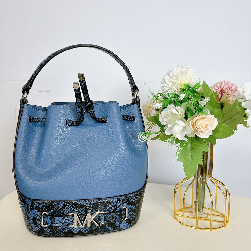 Michael Kors 35S4S6RM6U Reed Medium Leather Belted Bucket Crossbody Messenger IN DENIM