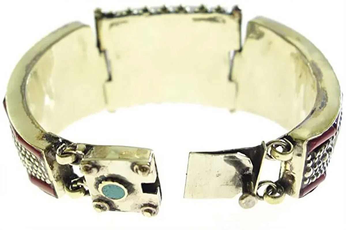 Tibetan silver, coral gemstone & shell design handmade designer cuff bracelet for women & men, buddhist bohemian tibetan tribal gypsy style oxidized silver handmade fashion cuff bracelet jewellery