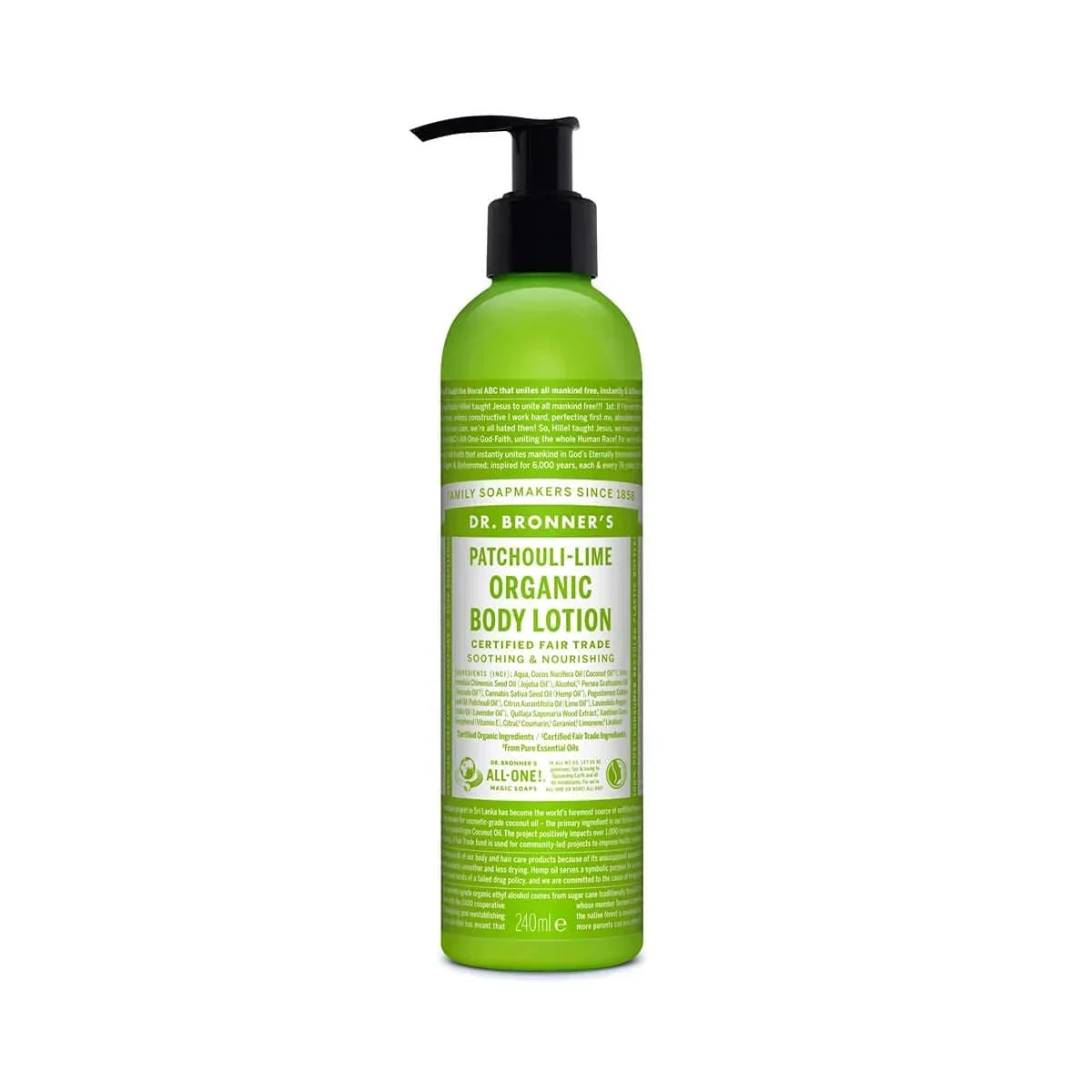 Dr. Bronner,S - Organic Lotion (Patchouli Lime, 8 Ounce) - Body Lotion And Moisturizer, Certified Organic, Soothing For Hands, Face And Body, Highly Emollient, Nourishes And Hydrates, Vegan, Non-Gmo