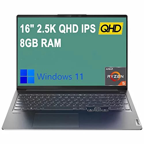 Lenovo Ideapad 5 Pro Laptop, 16 inch 2.5K QHD IPS Display, AMD Core Ryzen 5 5600H, 8GB RAM, 1TB SSD, Wi-Fi, Bluetooth, Windows 11, Bundle with JAWFOAL