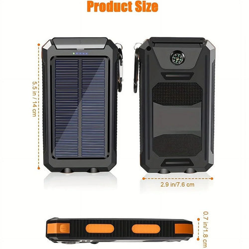 10000mah Portable Solar Mobile Power Charger Waterproof Solar Mobile Power Panel Charging Bank With Built-in Compass And Hook