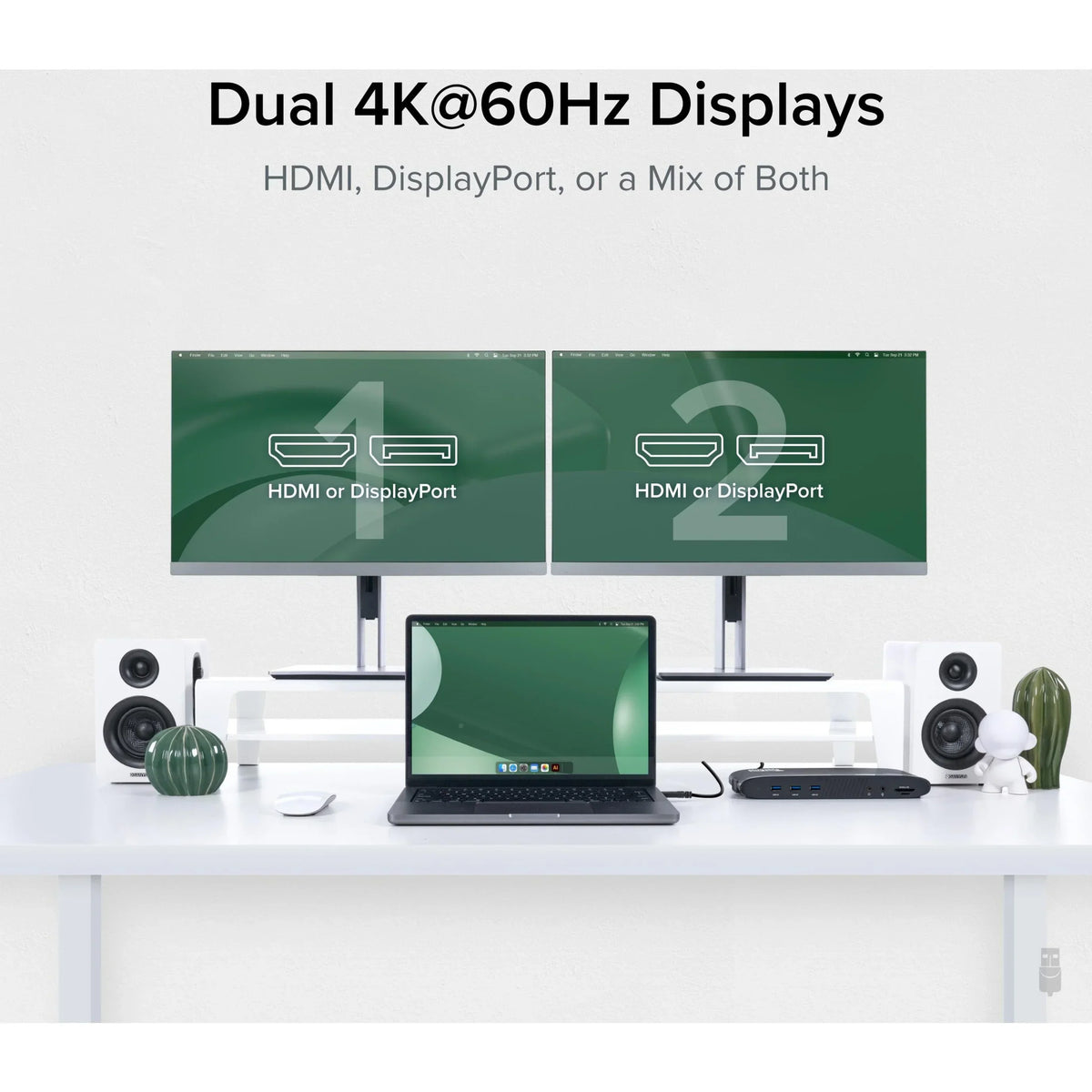 Plugable 13-in-1 USB C Docking Station Dual Monitor, 100W Charging, Dual 4K Displays 2x HDMI or 2x DisplayPort, Compatible with Mac, Windows, Thunderbolt 3 / 4, USB-C (5x USB, Ethernet, SD Card Reader