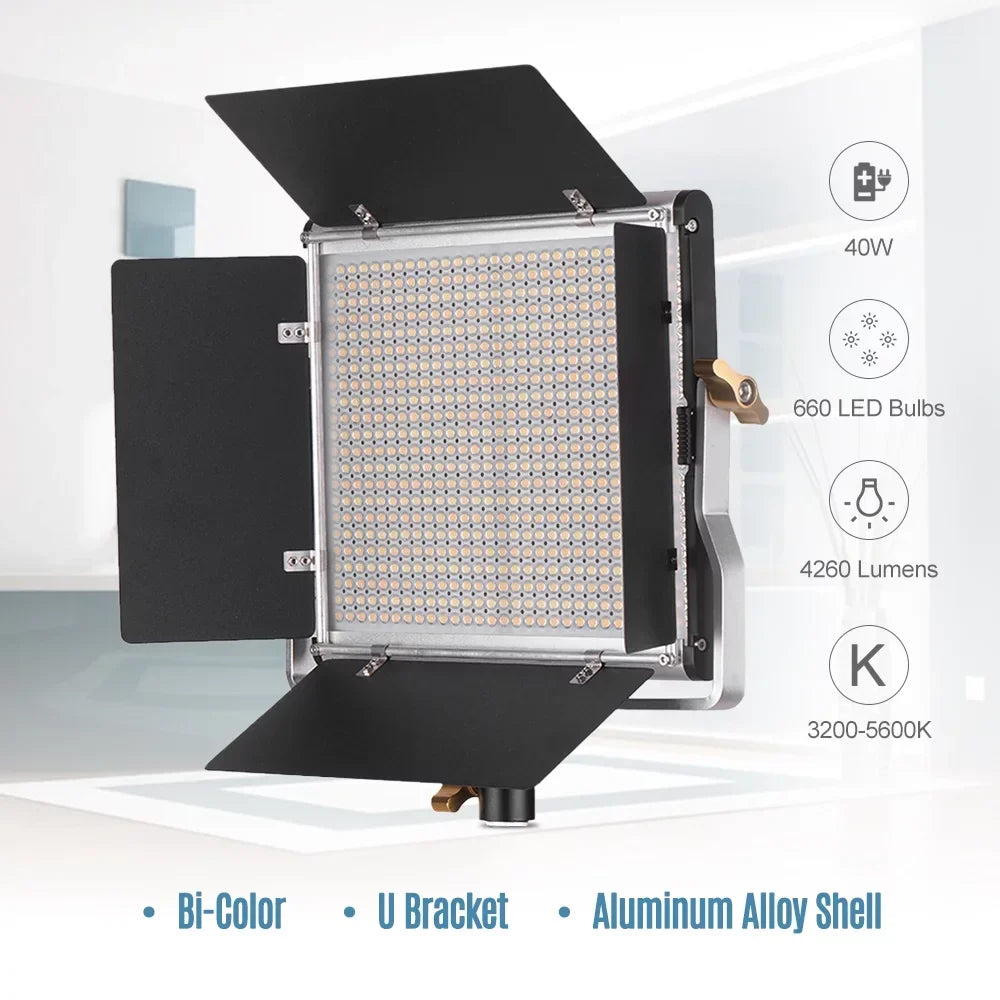 Andoer-2 Photography Lamp,U Barndoor Kit CRI 85+ U Video Dimmable 660 Barndoor Kit Studio Bi-Color Panel 3200-5600K Kit Studio Video Panel 3200-5600K CRI 660 L-ED Bi-Color Professional L-ED Video