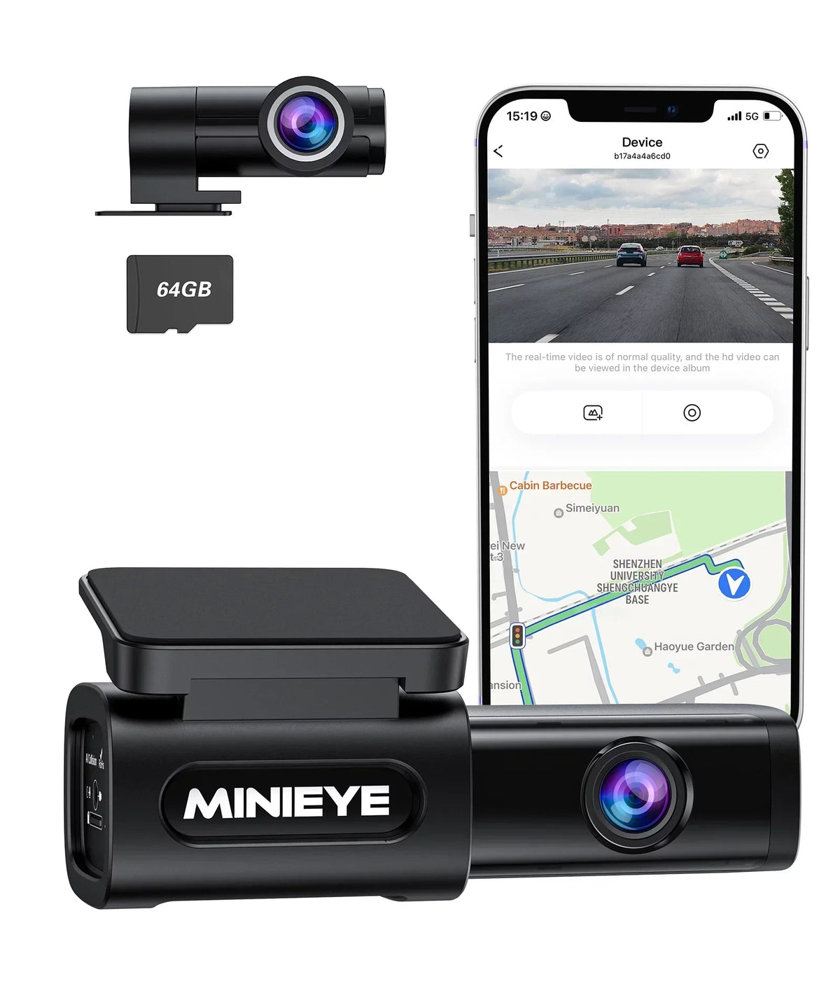 MINIEYE C2 4K Dash Cam with ADAS, Front and Rear Dash Cameras with Built-in GPS, 170° Wide Angle, WDR, Night Vision, Loop Recording, Parking Monitor, APP OTA Update(64GB Card Include）