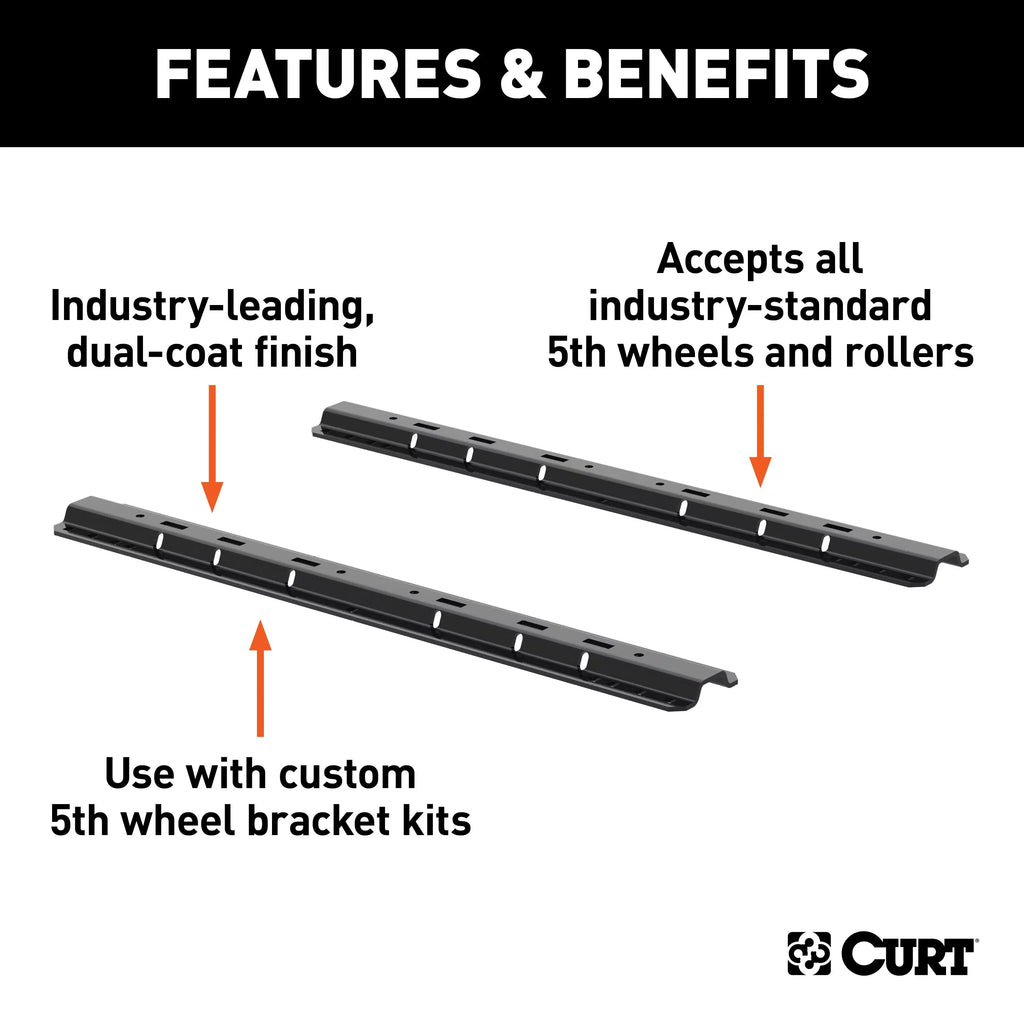 CURT 16200 Industry-Standard 5th Wheel Hitch Rails and Brackets, Carbide Black, 25,000 Pounds