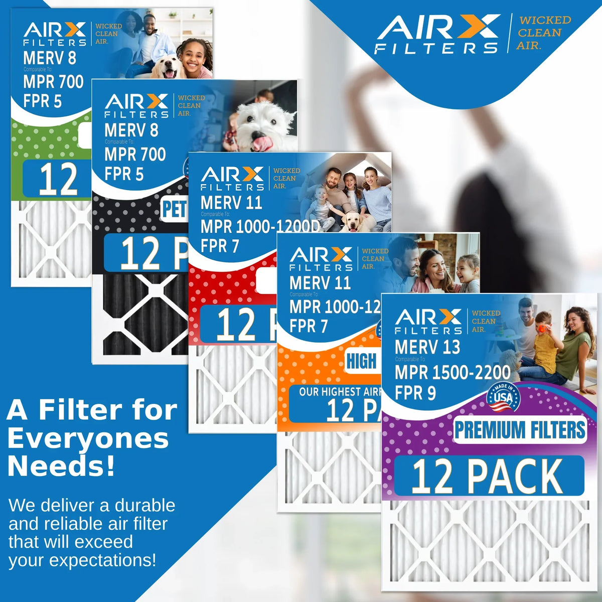 20x36x1 Air Filter MERV 11 Rating, 12 Pack of Furnace Filters Comparable to MPR 1000, MPR 1200 & FPR 7 - Made in USA by AIRX FILTERS WICKED CLEAN AIR.