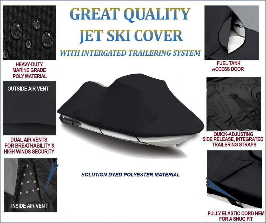 BLACK PWC 600D JET SKI Cover Compatible for Kawasaki STX-12F / JT1200D7F 2003 2004 2005 2006 2007 2008