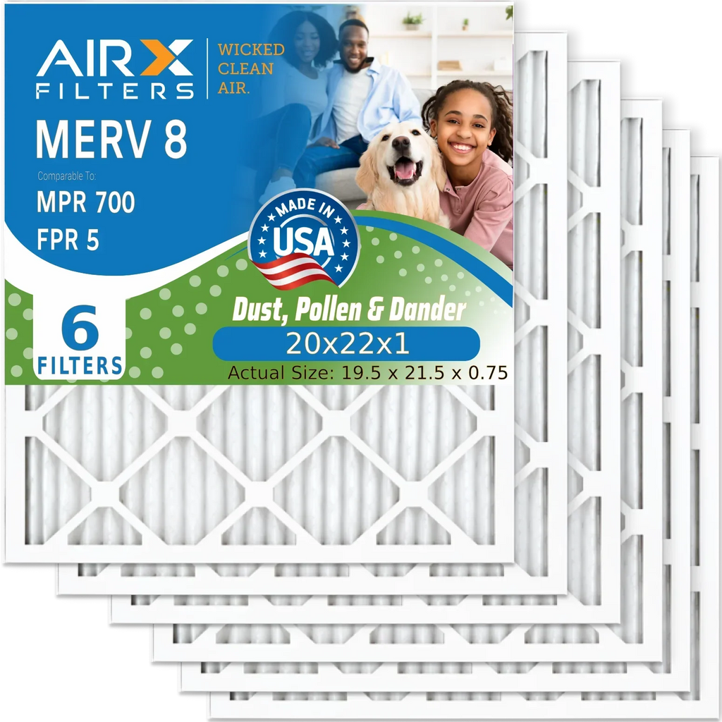20x22x1 Air Filter MERV 8 Comparable to MPR 700 & FPR 5 Electrostatic Pleated Air Conditioner Filter 6 Pack HVAC AC Premium USA Made 20x22x1 Furnace Filters by AIRX FILTERS WICKED CLEAN AIR.