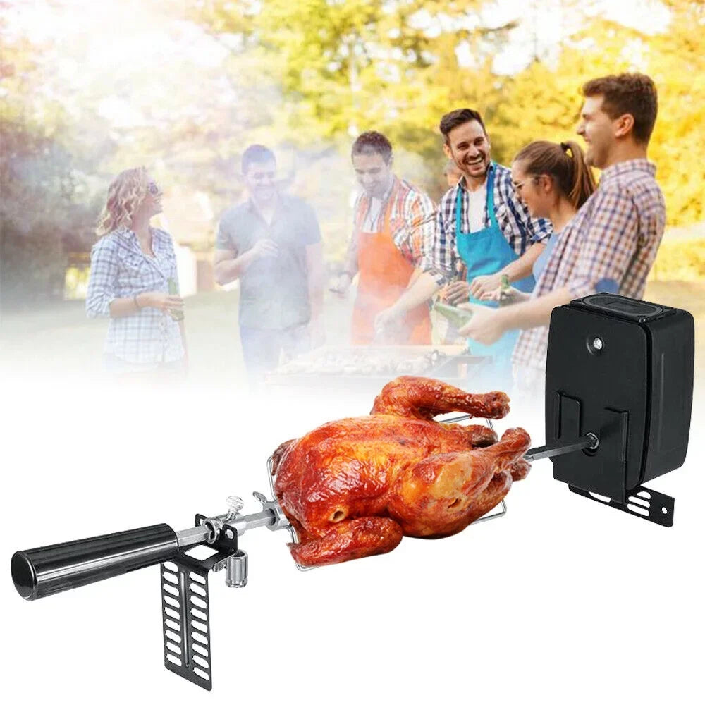 Electric Rotisserie BBQ Grill Roaster Spit Rod Outdoor Barbecue Motor Kit Stainless Steel