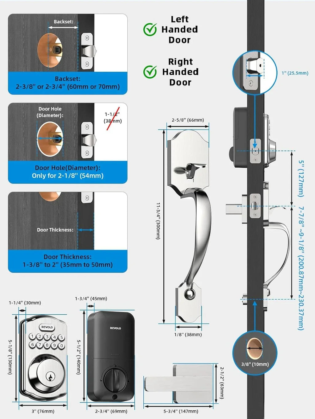 GOURE RE001 Electronic Keypad Deadbolt, Keyless Entry Door Lock, Keyed Entry, Auto Lock, Smart Lock with Handle, Front Door Handle Sets, Anti-Peeking Password, Oil-Rubbed Bronze