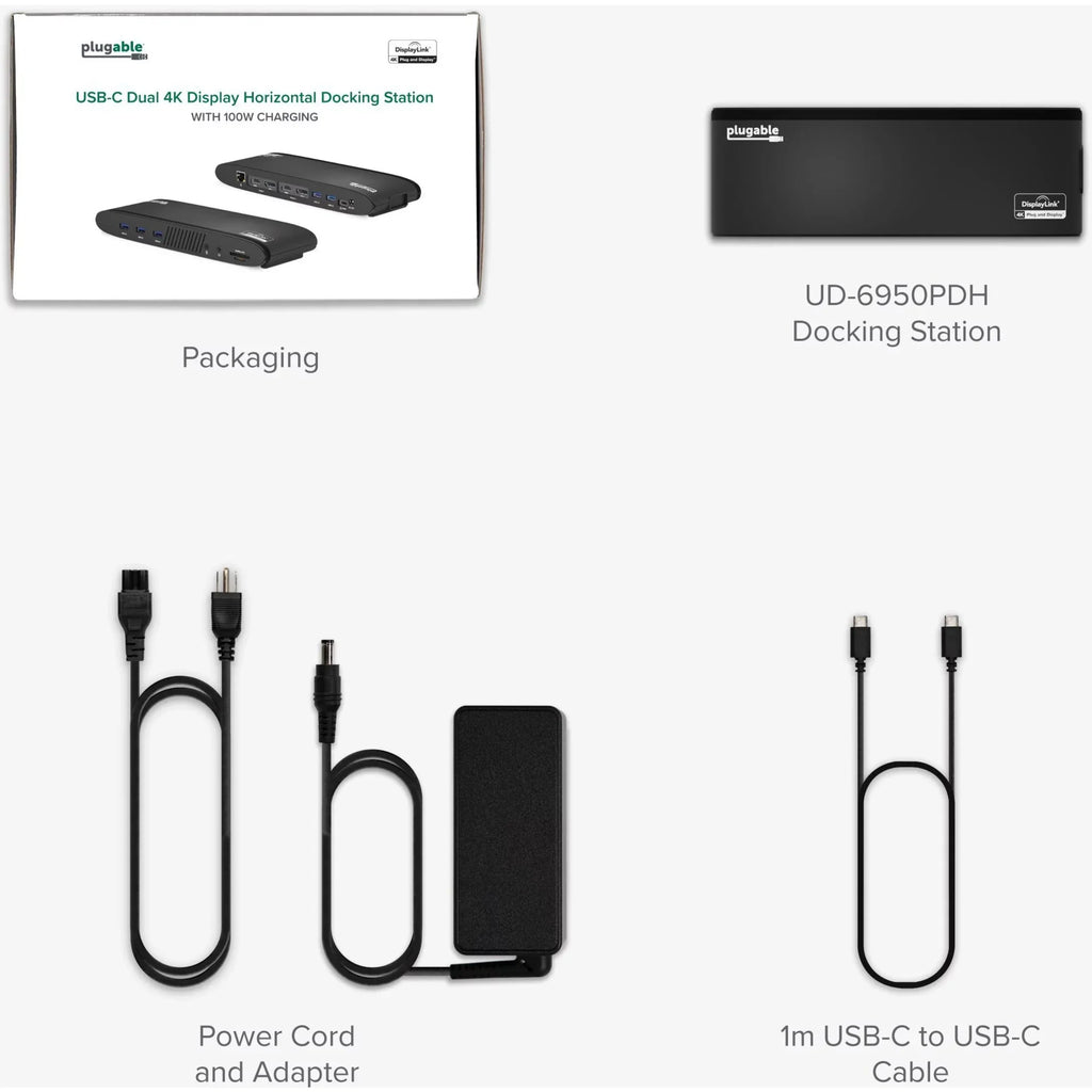 Plugable 13-in-1 USB C Docking Station Dual Monitor, 100W Charging, Dual 4K Displays 2x HDMI or 2x DisplayPort, Compatible with Mac, Windows, Thunderbolt 3 / 4, USB-C (5x USB, Ethernet, SD Card Reader