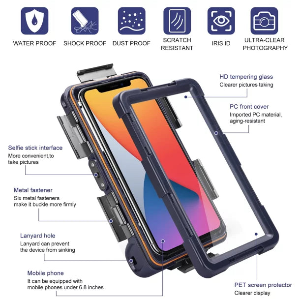 UrbanX Professional [15m/50ft] Swimming Diving Surfing Snorkeling Photo Video Waterproof Protective Case Underwater Housing for LG X venture And all Phones Up to 6.9 Inch LCD with Lanyard