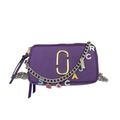 Women's Purple Leather Cross body Snapshot Bag with Logo Chain Strap