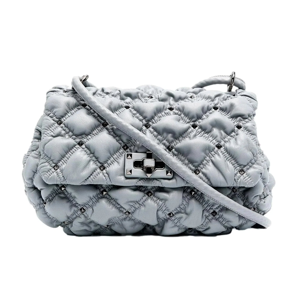 Valentino Garavani Spike Me Gray Leather Crossbody Bag Medium