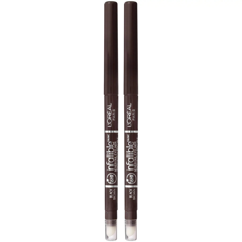 Enhance Your Eyes with L'Oreal Paris Infallible Never Fail Eyeliner - Black Brown, 2 Count - Includes Built-In Sharpener!