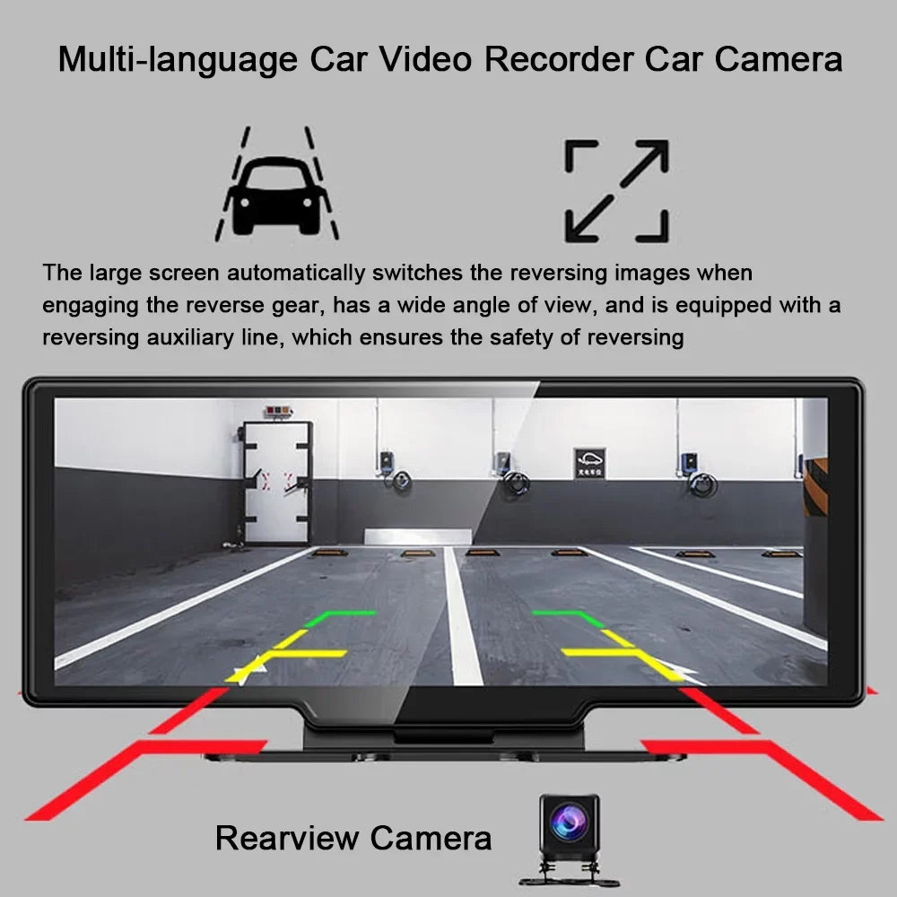 ammoon Multi language Car Video Recorder BT AUX Car Console, Front and Rear Dual Cameras, Mobilephone Control