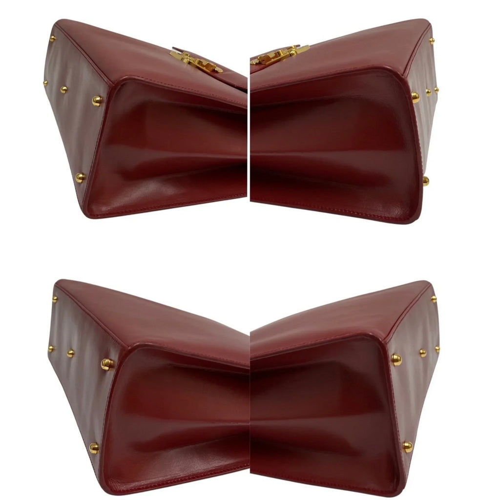 Pre-Owned GUCCI Gucci Old Vintage Ladylock Calf Leather Genuine Handbag Mini Tote Bag Red (Good)
