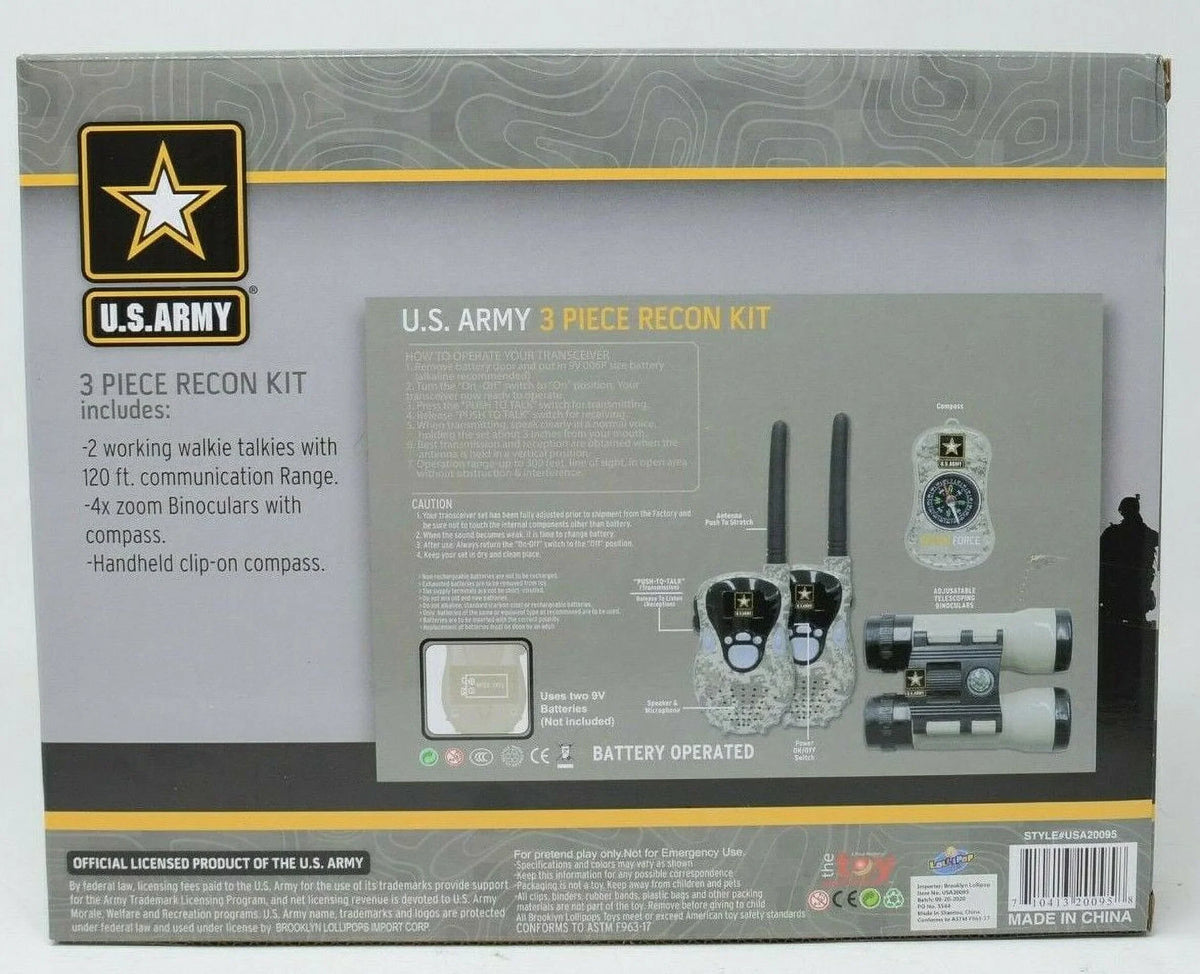 US Army 3 Piece Recon Kit 2 Walkie Talkies Binoculars Compass