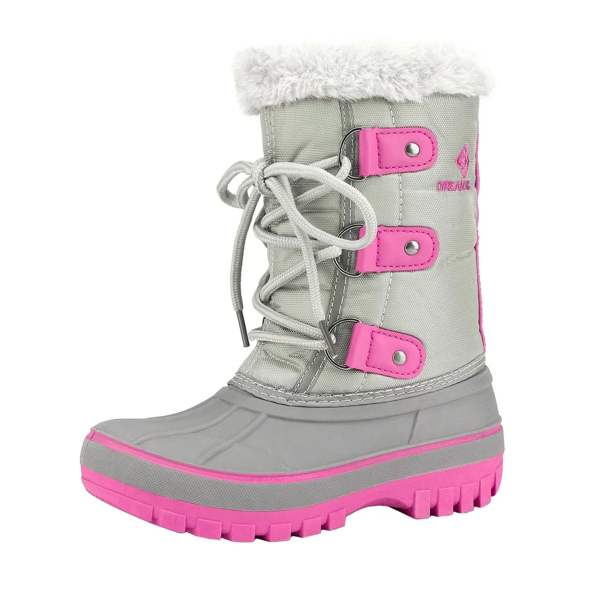 Dream Pairs Boys Girls Toddler Kids Ankle Winter Snow Boots Faux Fur-Lined Soft Boots Shoes Warm FORESTER GREY/FUCHSIA Size 11 little kid