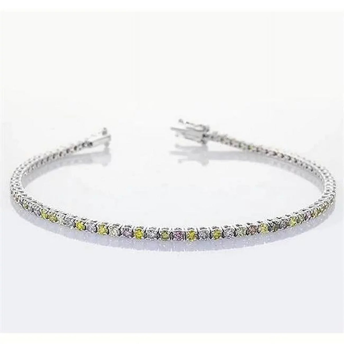 Harry Chad Enterprises 56635 4 CT Pink, Yellow - Green & White Sapphire Prong Tennis Bracelet