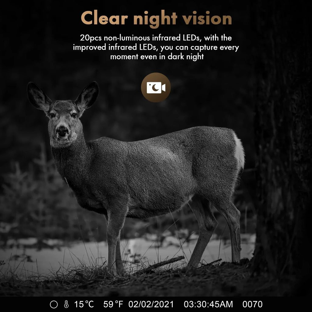 CAMPARK Solar Trail Camera 24MP 1080P Game Camera with 2500mAh Built-in Lithium Battery Rechargeable Night Vision Waterproof IP66 Motion Activated 0.1s Trigger Speed 120°Wide Angle Hunting Cam