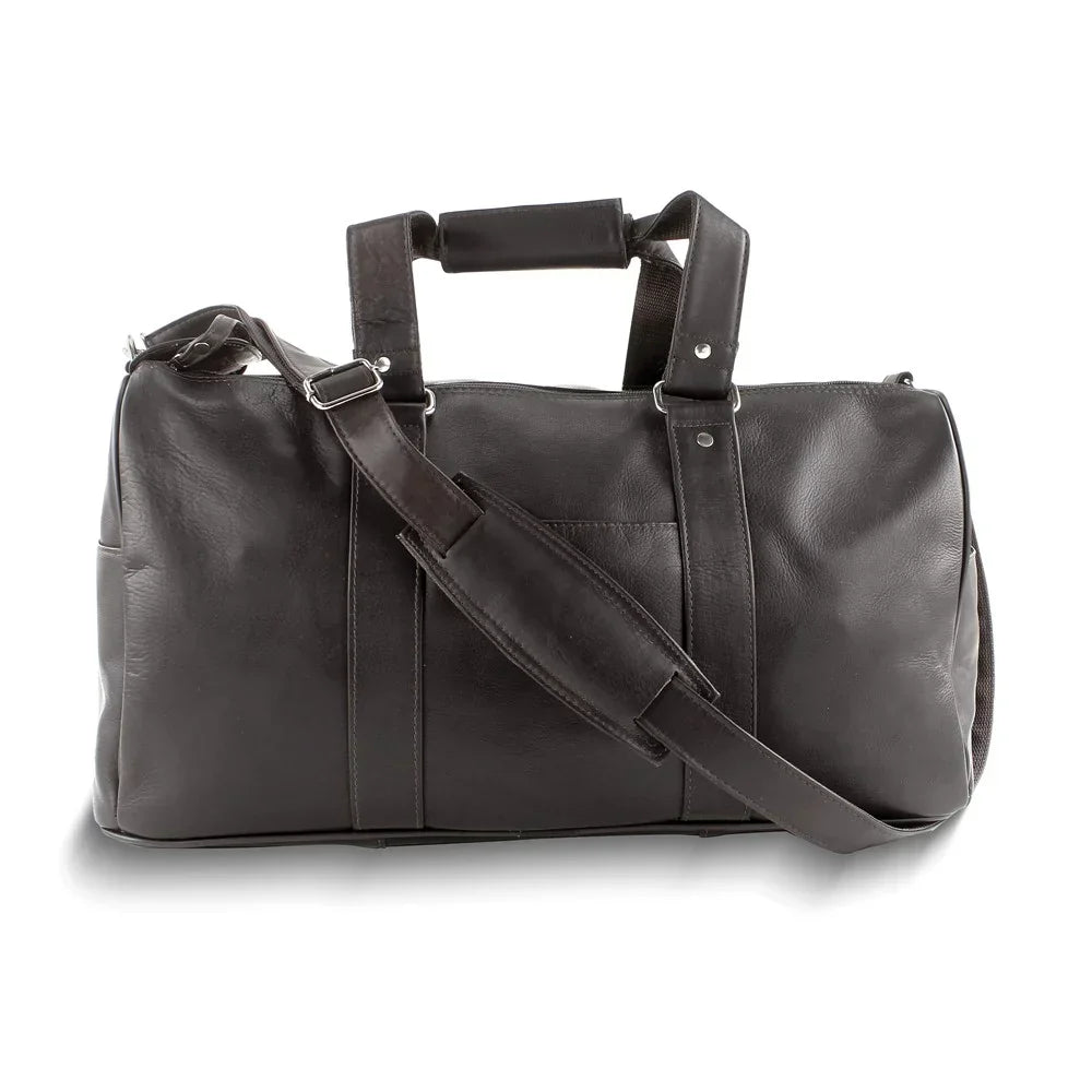 Dark Brown Leather Zip-Top Duffle Bag with Adjustable Strap QGM23254