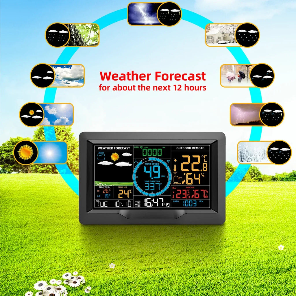 Suzicca Wireless Weather Station Indoor Hygrometer Thermometer Temperature Backlit Humidity Display  Digital Weather Forecast Station Clock Alarm Clock with Sensor USB Port