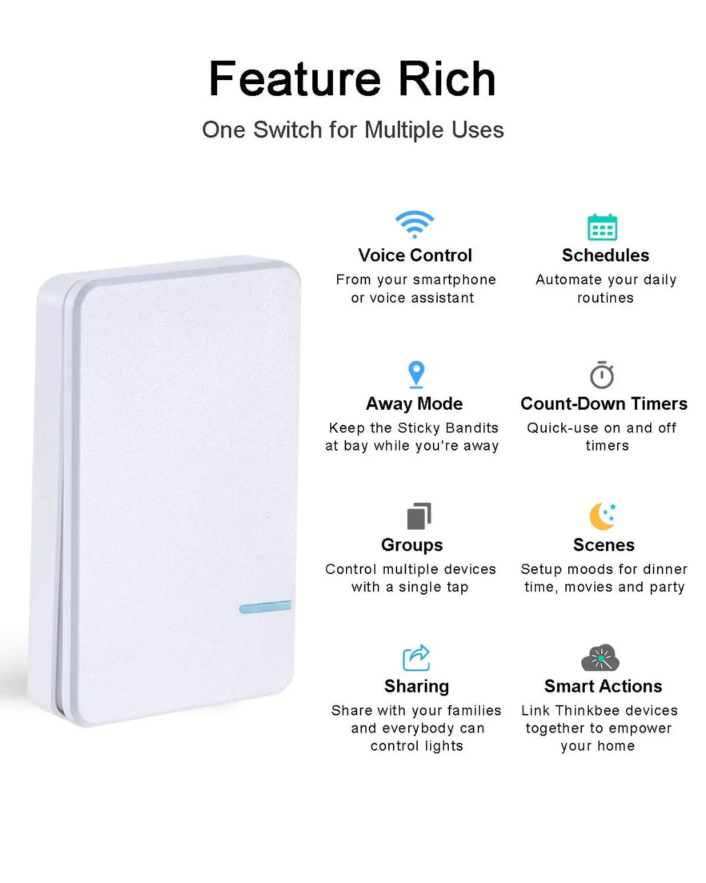 Smart Light Switch - Thinkbee 2.4Ghz WiFi Wireless Light Switch kit, Compatible with Alexa, Google Assistant and IFTTT, Outdoor 1969ft Indoor 164ft Remote Control, No Hub Required, Ceiling LED Lamp