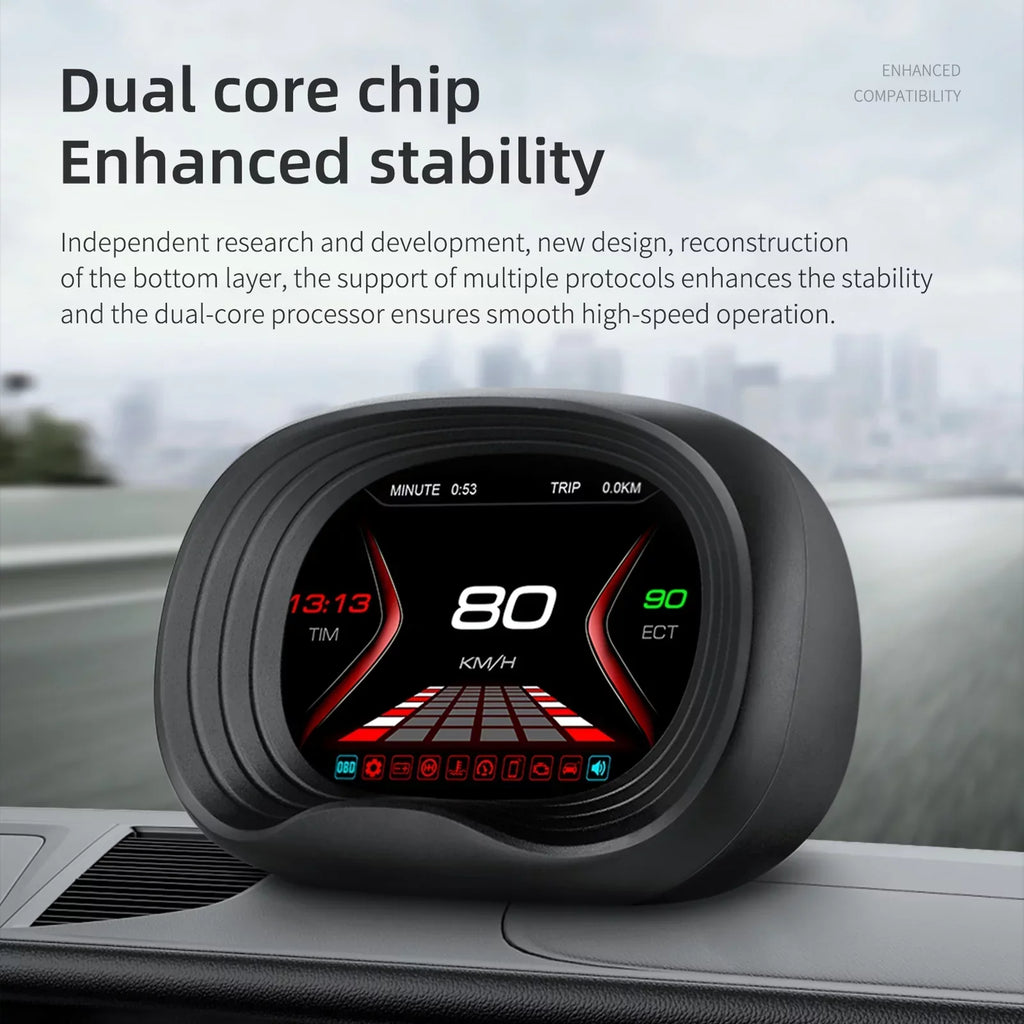 Nebublu Head Up Display, Digital OBDII Speedometer Car Head Display with OBD Interface, Speed Voltage Single Mileage Clock Display