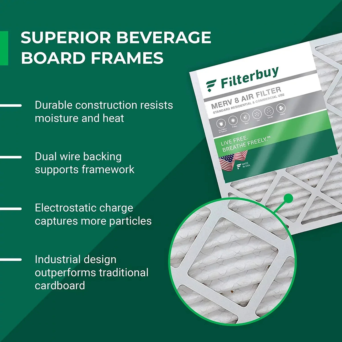 Filterbuy 14x18x1 MERV 8 Pleated HVAC AC Furnace Air Filters (5-Pack)