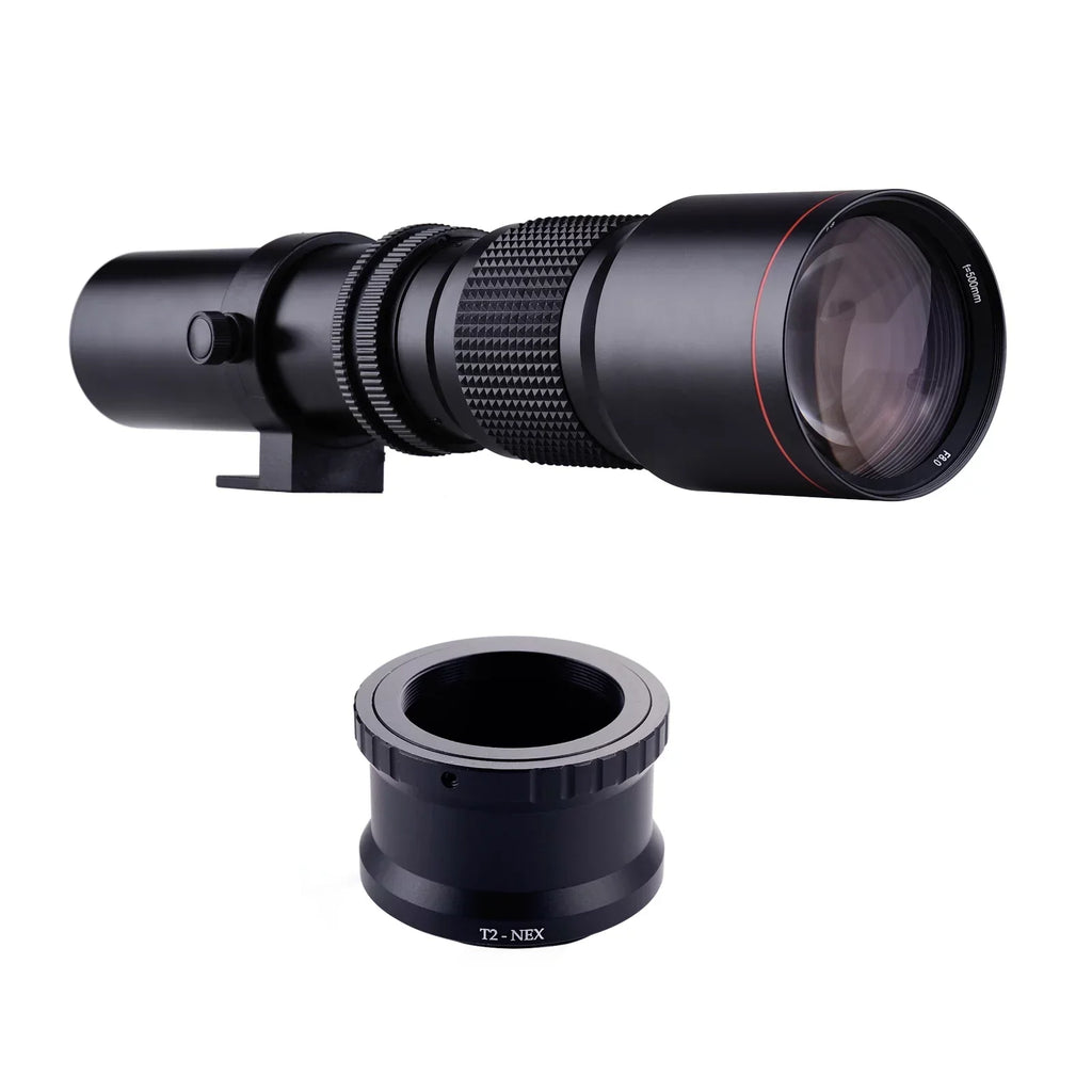 Aibecy 500mm F/8.0-32 Multi Coated Super Telephoto Lens Manual Zoom + T-Mount to NEX E-Mount Adapter Ring Kit Replacement for Sony A9 A7 A7R A7S A5000 A6000 A6500 NEX-7 NEX-5 NEX-6 Cameras