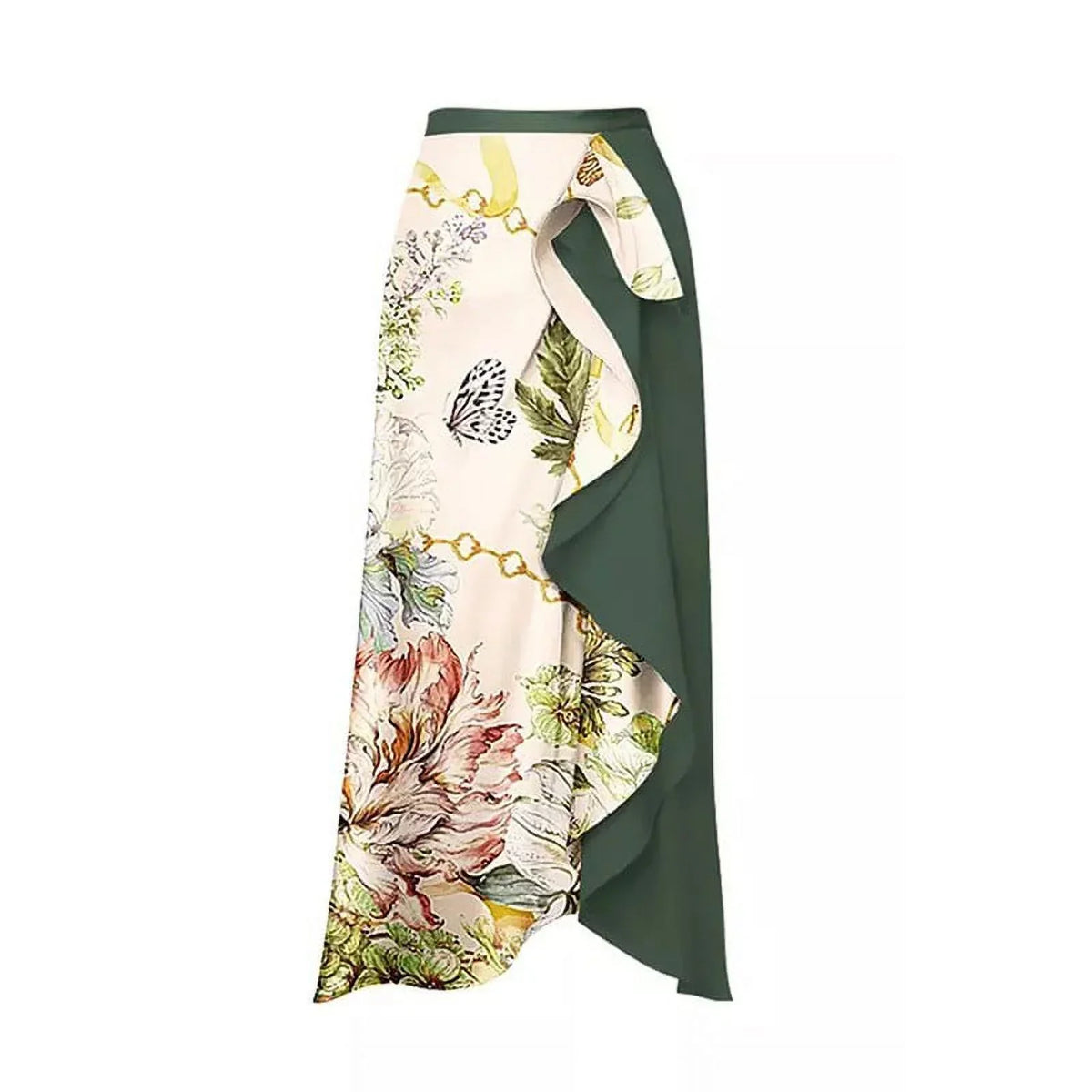 split swimsuit for women and retro printing strapping swimwear beach skirt