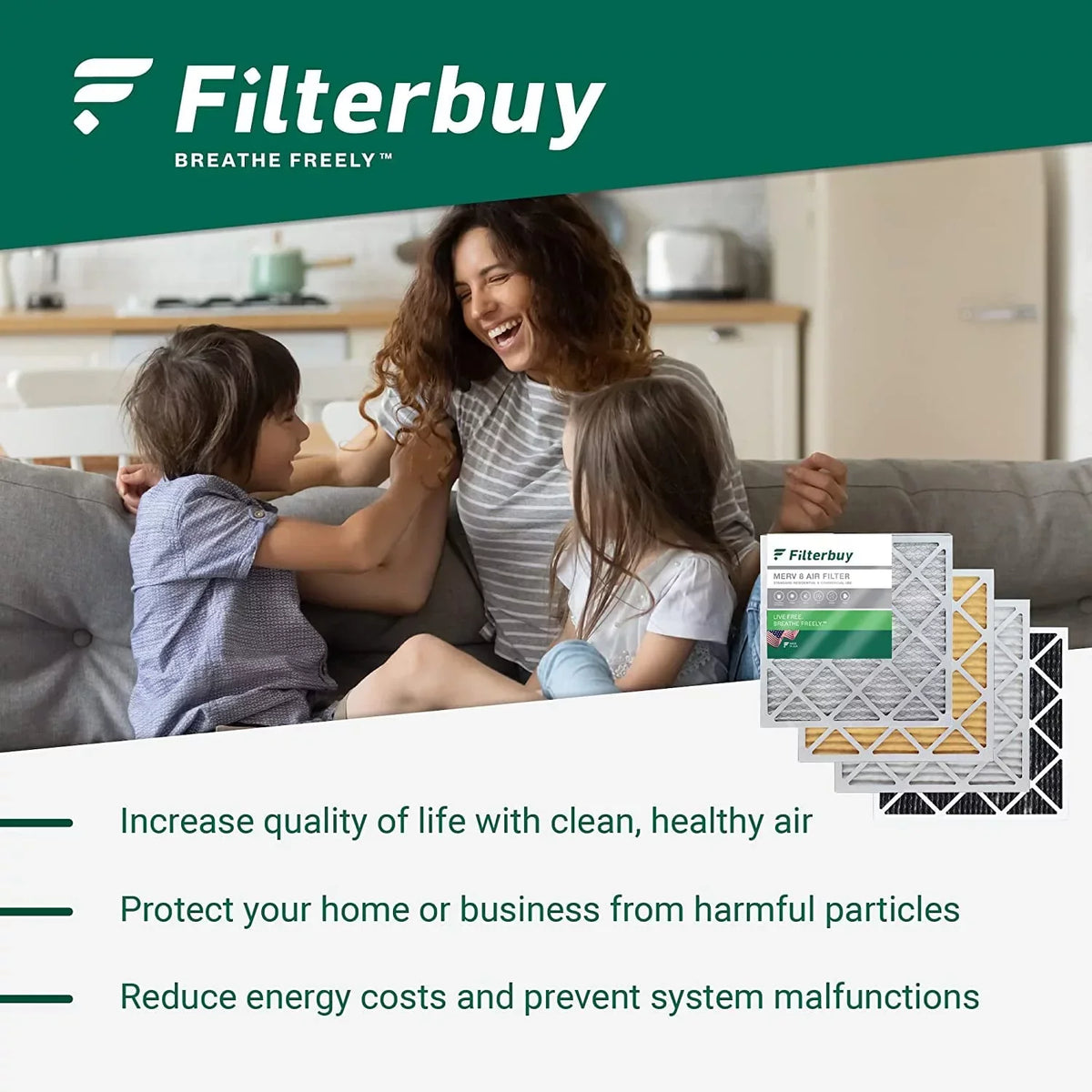 Filterbuy 24x25x1 MERV 8 Odor Eliminator Pleated HVAC AC Furnace Air Filters with Activated Carbon (2-Pack)