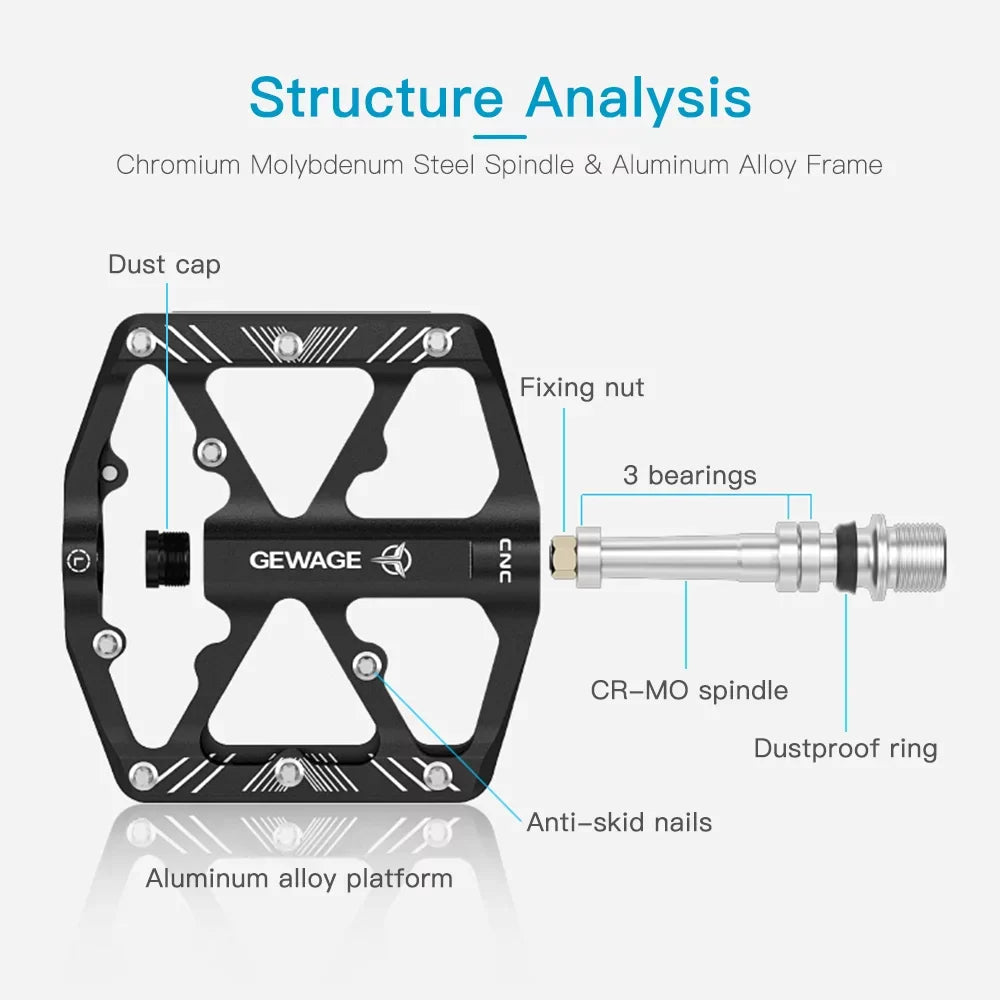 GEWAGE Bike Pedals Aluminum Alloy Pedals with Reflectors Mountain Bike Pedals Non-Slip Cycling Pedals Platform