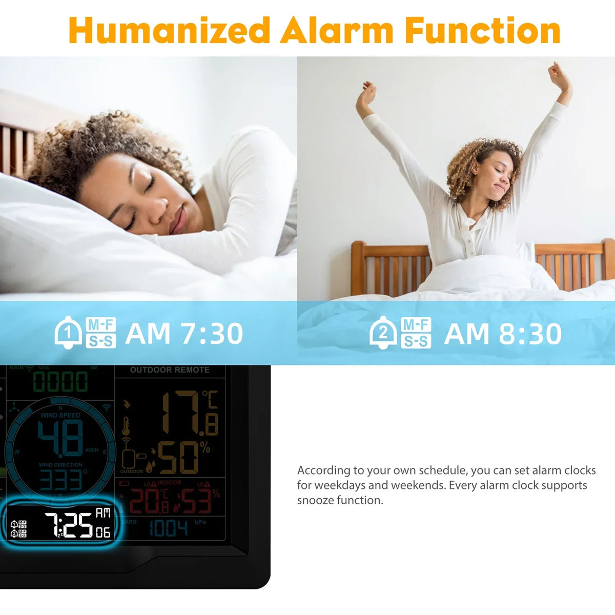 Suzicca Wireless Weather Station Indoor Hygrometer Thermometer Temperature Backlit Humidity Display  Digital Weather Forecast Station Clock Alarm Clock with Sensor USB Port