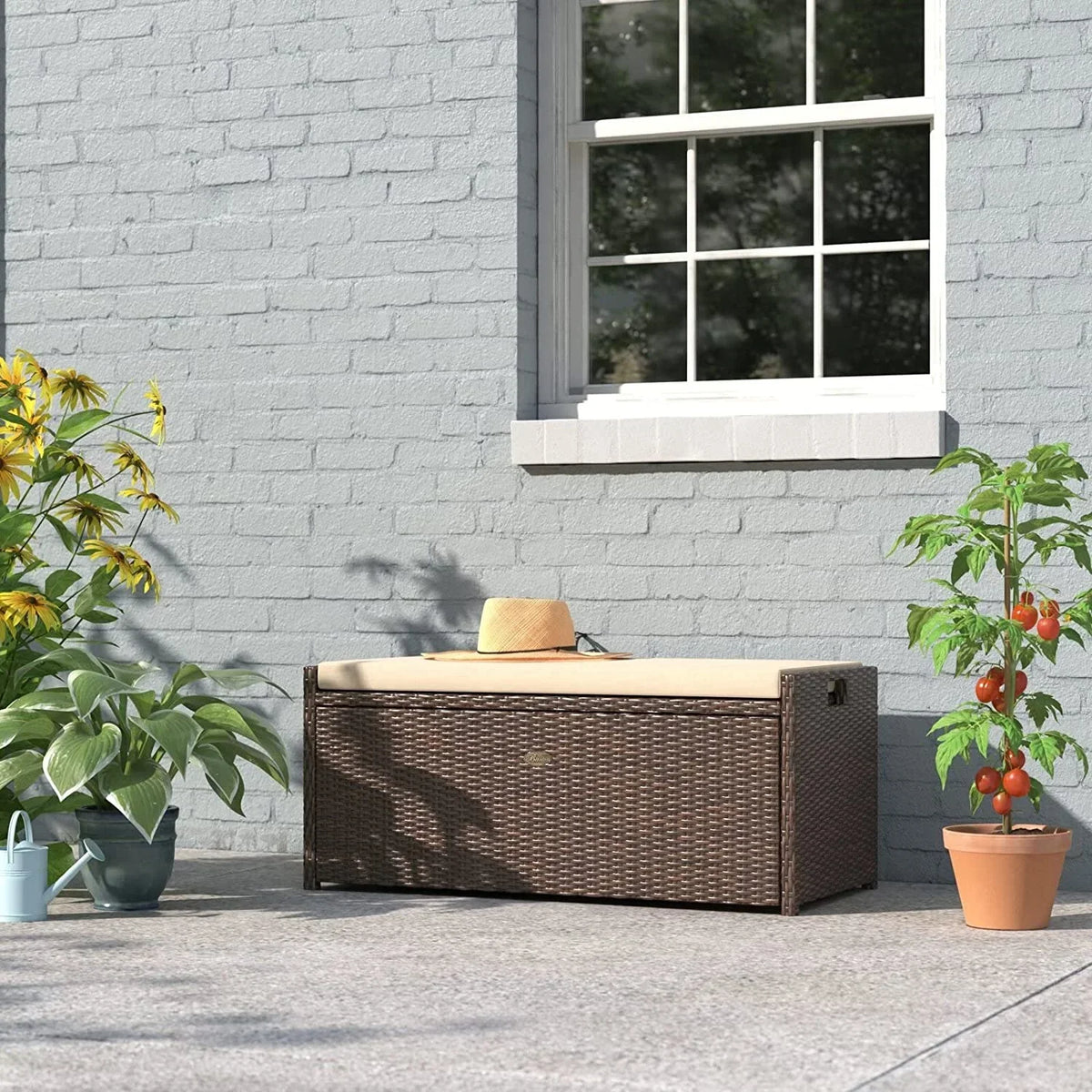 xrboomlife Deck Box w/Seat Cushion 60 Gallon Outdoor Patio  Bench Shed Cabinet Container  Pools Yard Tools Porch Backyard