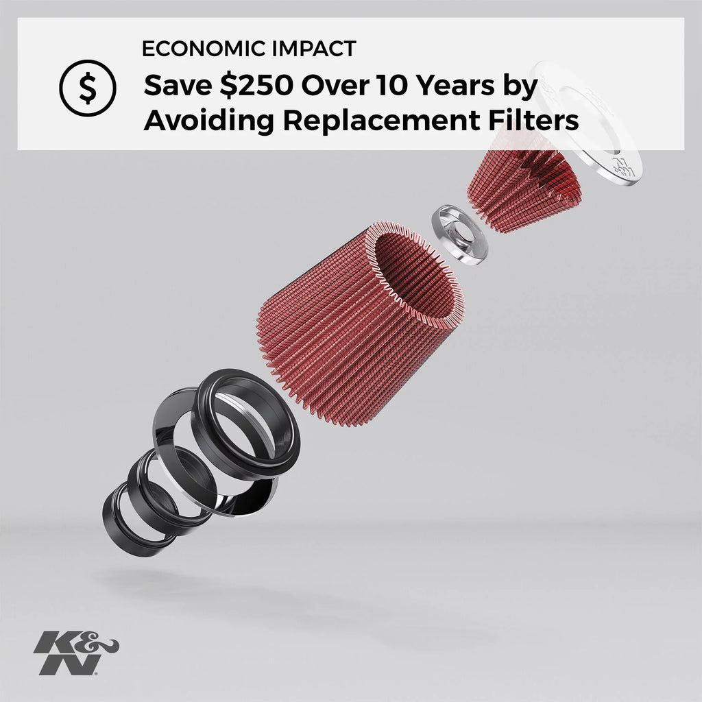 K&N Universal Clamp-On Air Filter: High Performance, Premium, Washable, Replacement Filter: Flange Diameter: 3.125 In, Filter Height: 6 In, Flange Length: 0.75 In, Shape: Round Tapered, RU-3250
