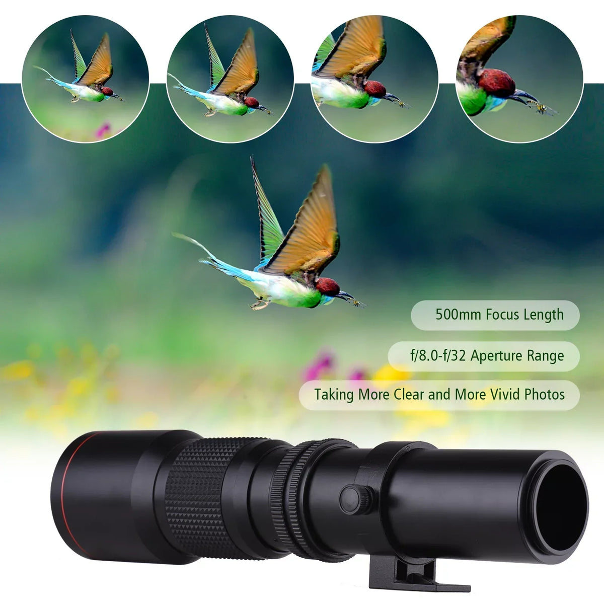 Aibecy 500mm F/8.0-32 Multi Coated Super Telephoto Lens Manual Zoom + T-Mount to NEX E-Mount Adapter Ring Kit Replacement for Sony A9 A7 A7R A7S A5000 A6000 A6500 NEX-7 NEX-5 NEX-6 Cameras