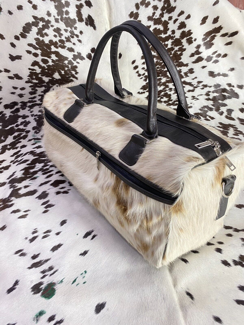 Duffle bag hair on leather bag Cow hide bag travel bag weekender Travel, Sports & Gym Luggage Bag