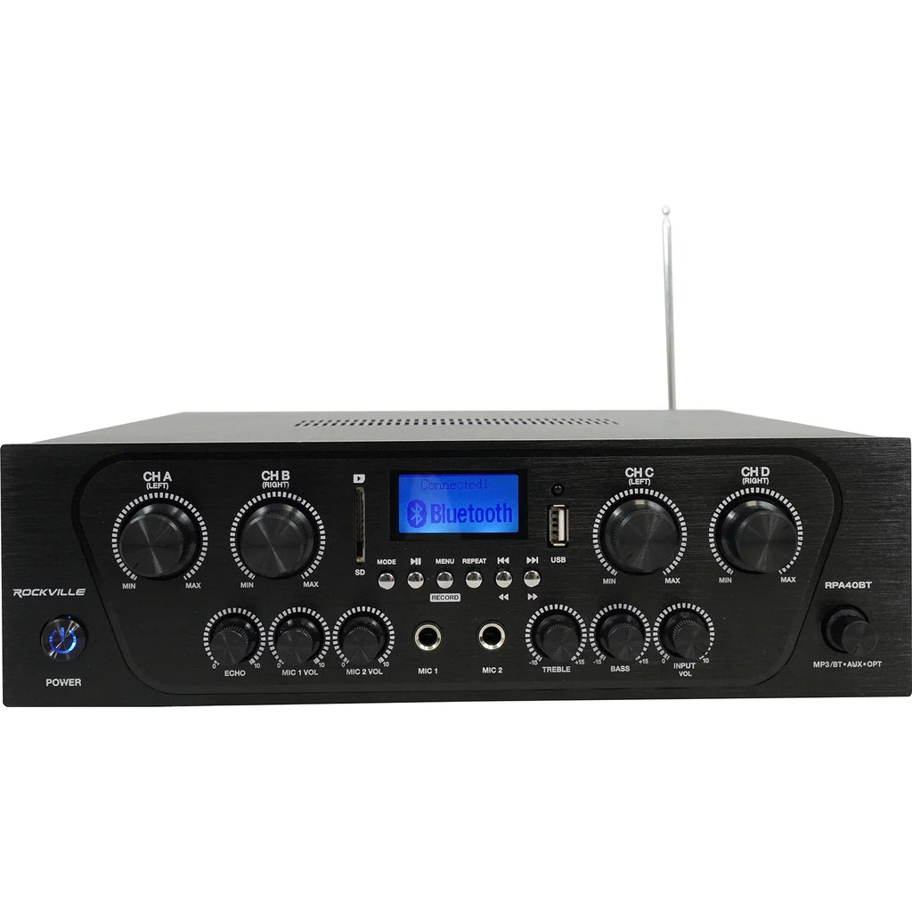 Rockville RPA40BT 4-Room Home Audio Kit Receiver+(8) 8" White Ceiling Speakers