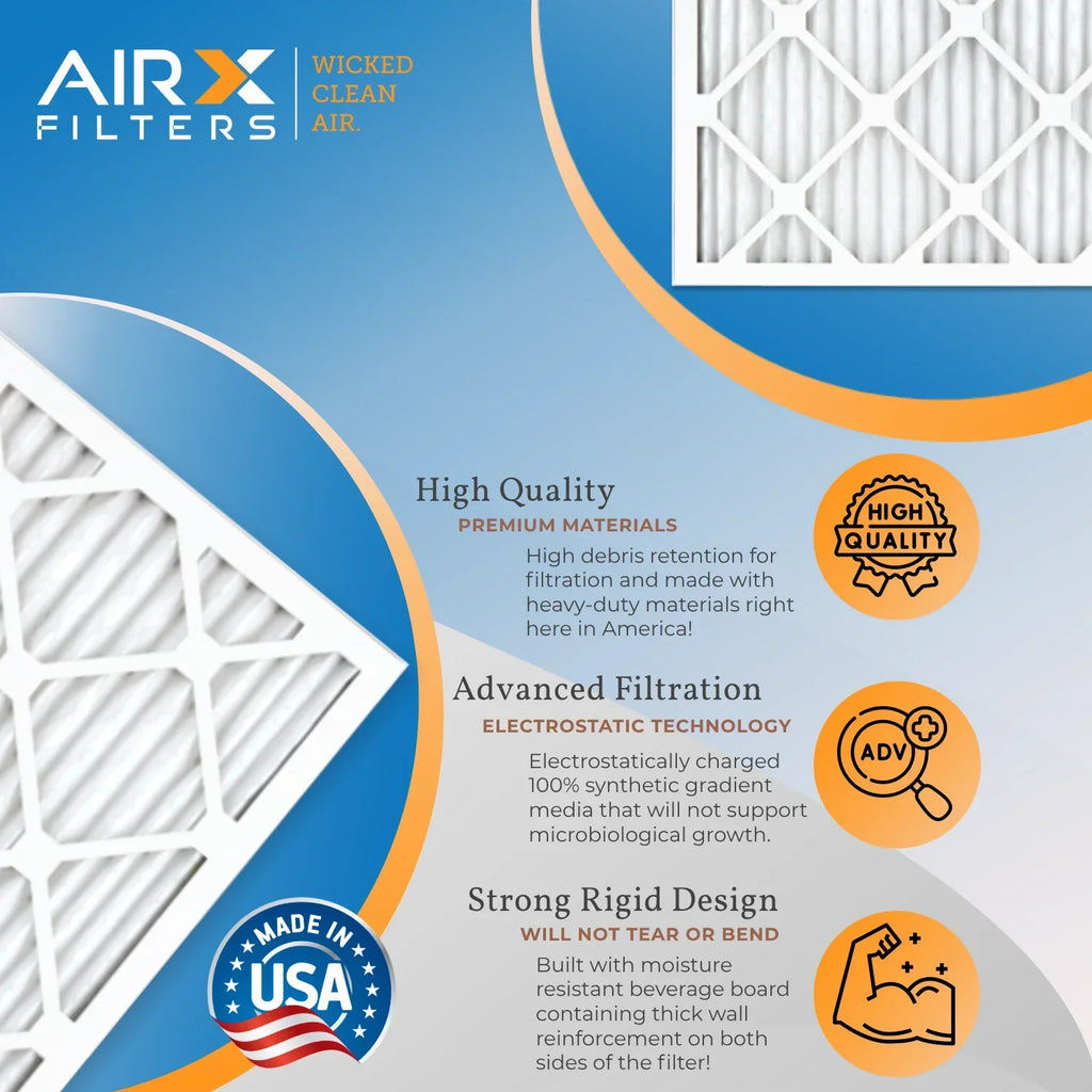 14x30x1 Air Filter MERV 13 Rating, 12 Pack of Furnace Filters Comparable to MPR 1500 - 2200 & FPR 9 - Made in USA by AIRX FILTERS WICKED CLEAN AIR.