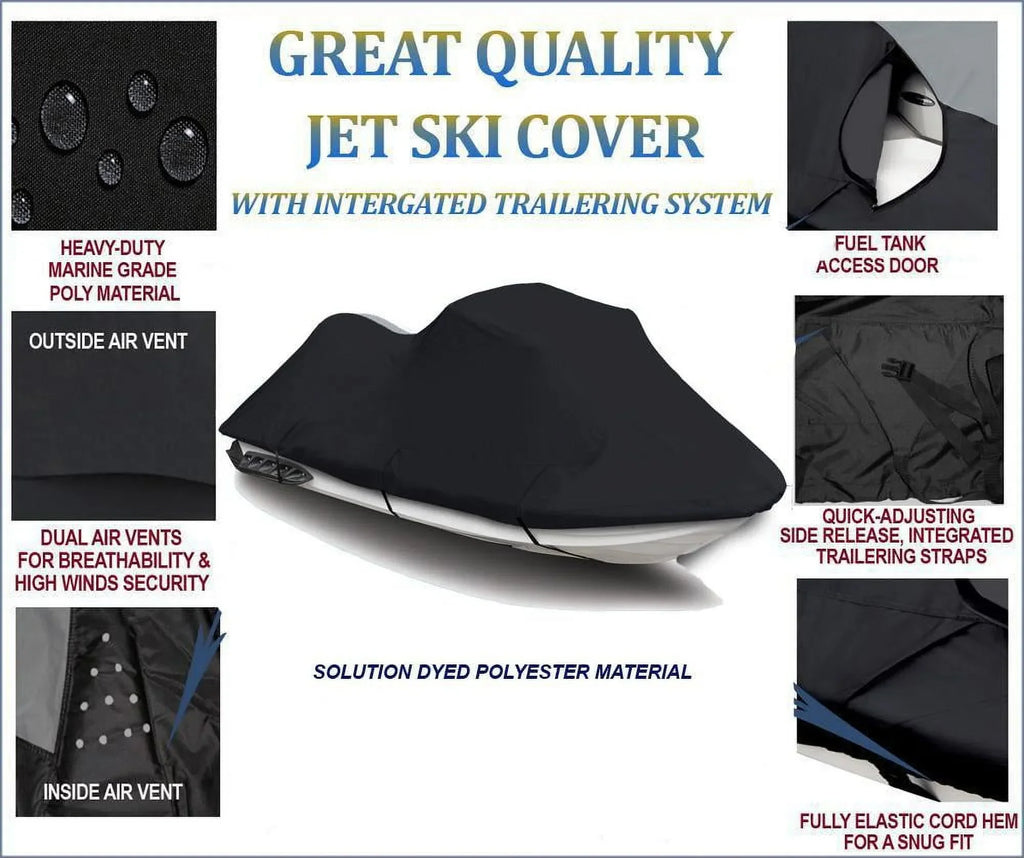 BLACK 600 DENIER JetSki Cover Compatible for Sea Doo Sea-Doo GTI SE 130 2011 2012 2013 2014 2015 2016 2017 2018 2019 2020 2021 2022 Jet Ski Cover PWC Cover