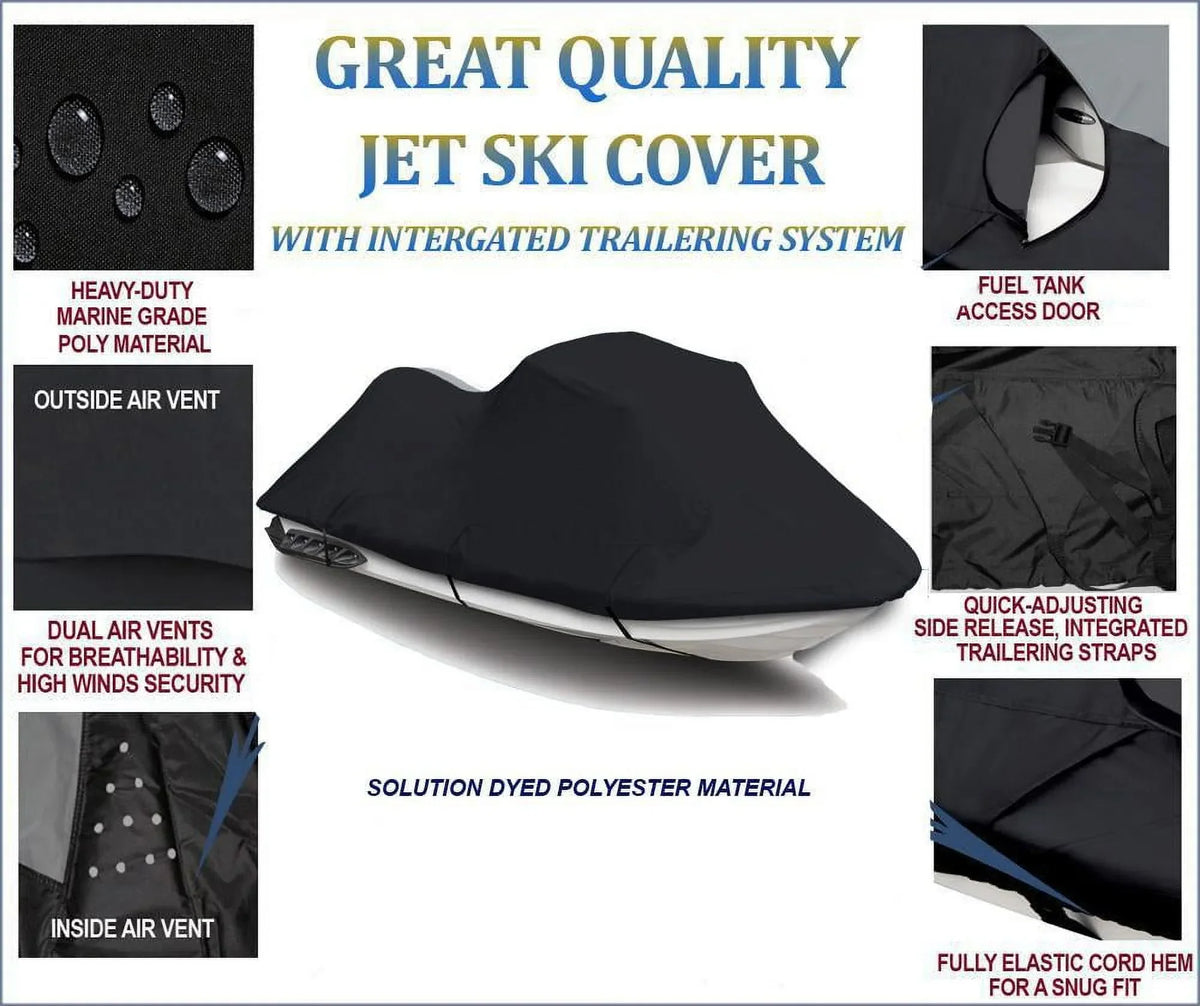 BLACK 600 DENIER JetSki Cover Compatible for Sea Doo Sea-Doo GTI SE 130 2011 2012 2013 2014 2015 2016 2017 2018 2019 2020 2021 2022 Jet Ski Cover PWC Cover